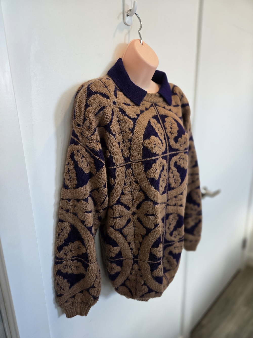 Vintage Winter Sport Society Purple & Brown Knit Sweater Ski Retro L/G